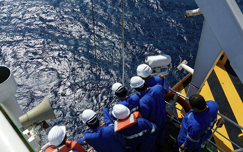 e-BO crew ship members during a drill